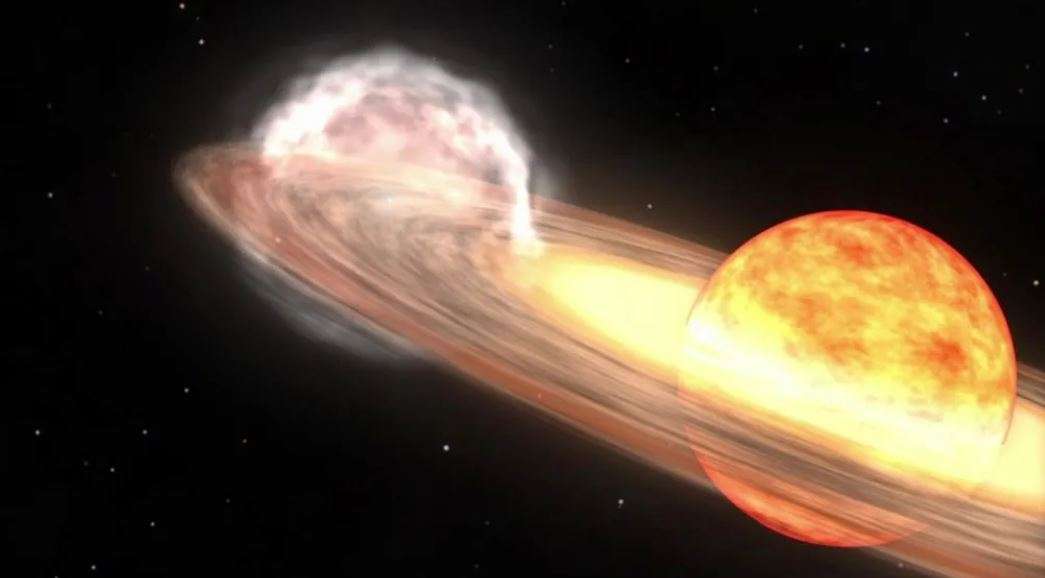 Blaze Star: A red giant star and white dwarf orbit each other in this animation of a nova similar to T Coronae Borealis. NASA/Goddard Space Flight Cente